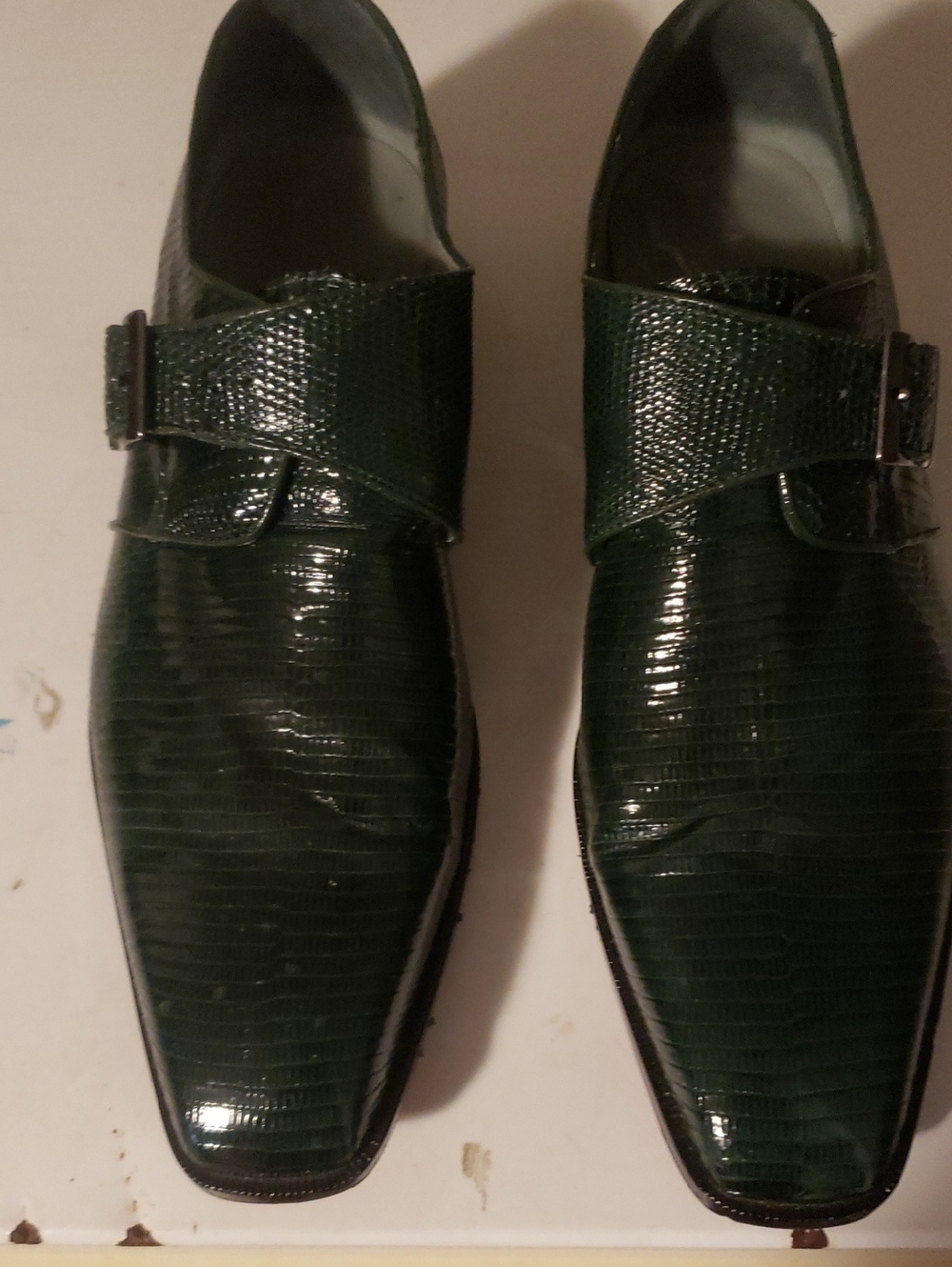 Men's Dark Green Belvedere Lizard Monk Strap Dress Shoes